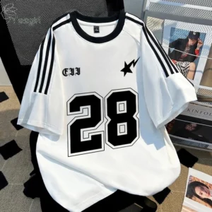 Yesgirl Baju Wanita Putih Black Kaos Premium Lengan Pendek Oversize Kaos Motif Angka 28